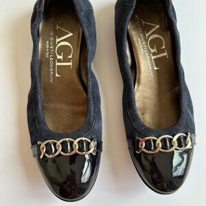 AGL Suede Chain-Link Accents Ballet Flats Navy blue